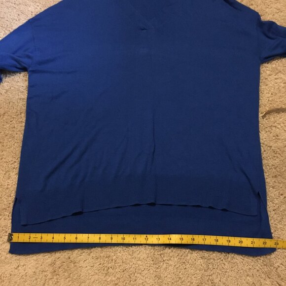 Lord & Taylor Long True Blue V-Neck High Low Knit Sweater - Picture 13 of 15